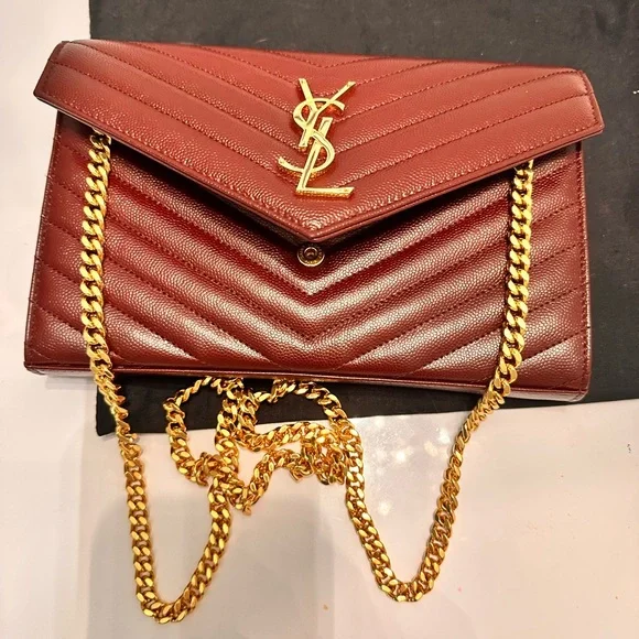 YSL AUTHENTIC medium sized gorgeous maroon color wallet on chain - Picture 8 of 12